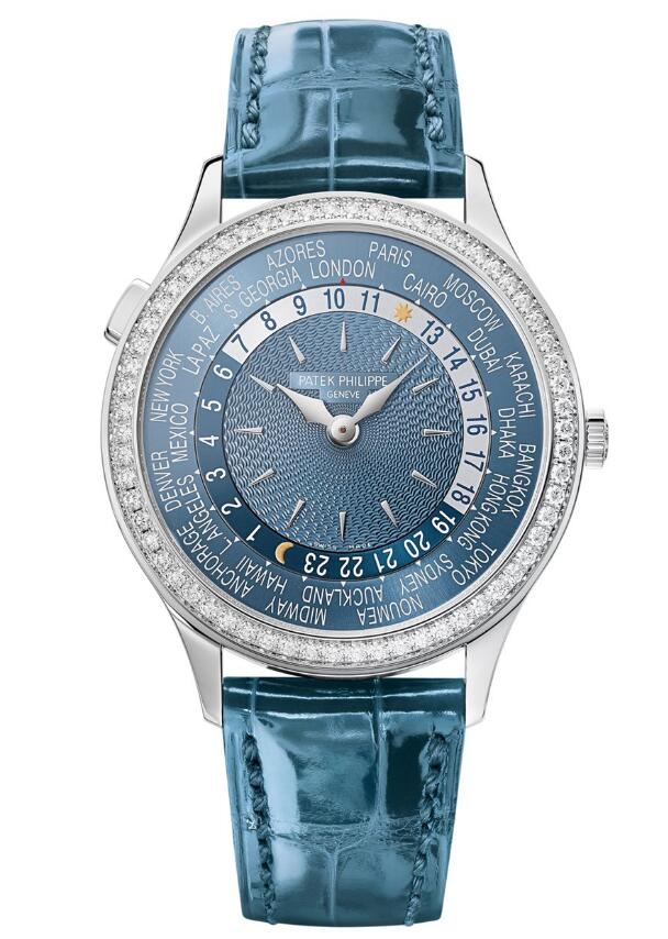 The peacock blue leather strap matches the blue dial perfectly and it is loved by office ladies.